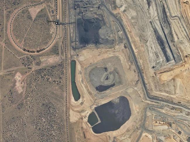 QCoal houses its Byerwen mine workers at an accommodation camp along Wollombi Rd in Suttor (left), which is directly opposite its Byerwen mine site (right). Picture: Queensland Globe