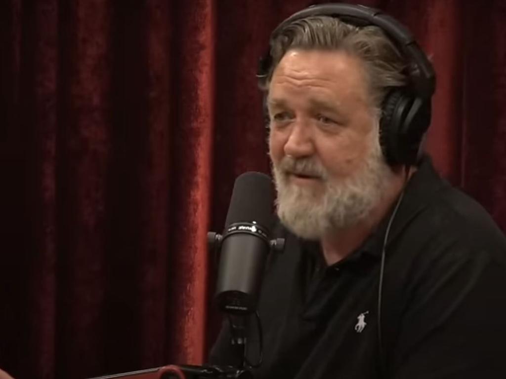 Crowe, who was born in New Zealand but spends most of his time in Australia, rarely weighs into politics and his private life. He puffed on a cigarette during the wide-ranging, three hour interview. Picture: Joe Rogan Experience / YouTube