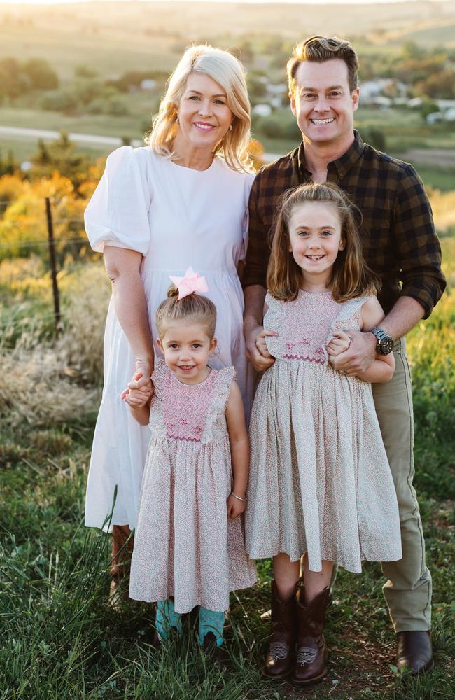 Grant Denyer, his wife Chezzi and their daughters Sailor and Scout. The couple welcomed their third daughter, Sunday, in February 2021.