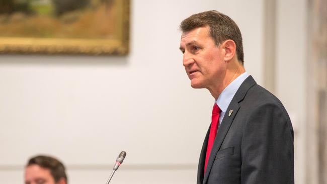 Lord Mayor Graham Quirk presents the budget for the 2018-2019 financial year. Picture: Richard Walker/AAP