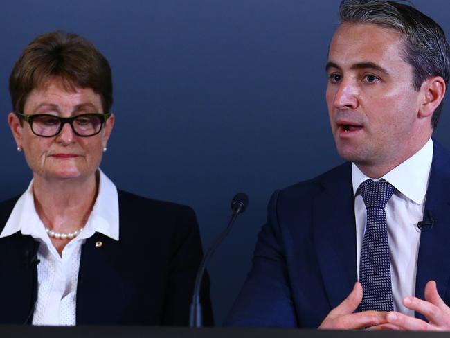 29/01/2018. The Commonwealth Bank announces Matt Comyn as new chief executive, replacing Ian Narev. Chair of CBA Catherine Livingston makes the announcement at CBA headquarters at Darling Park in Sydney. Britta Campion / The Australian