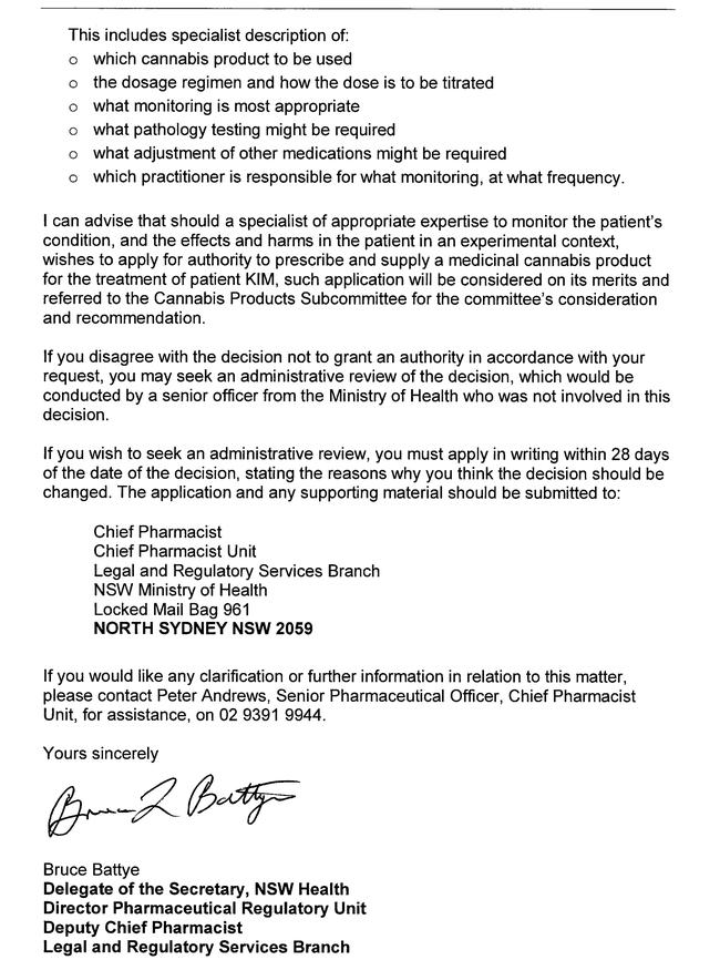 The NSW Health refusal letter.