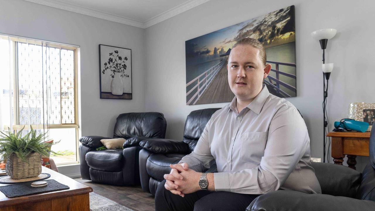 Jack Elliott, who bought three properties by his 25th birthday, at his mum’s home in Adelaide’s north. Picture: Kelly Barnes