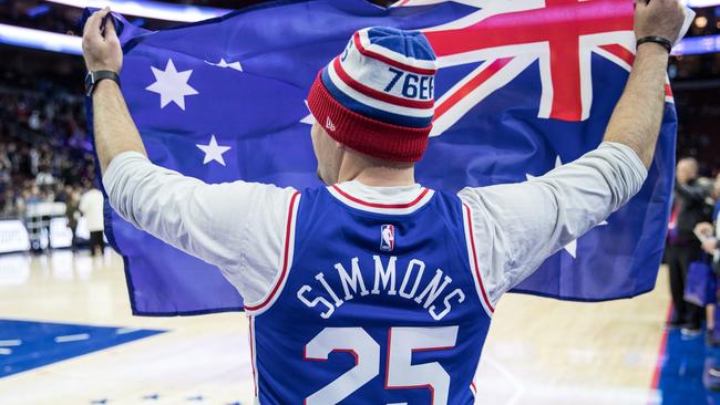 A Simmons fan flies the Australian flag.