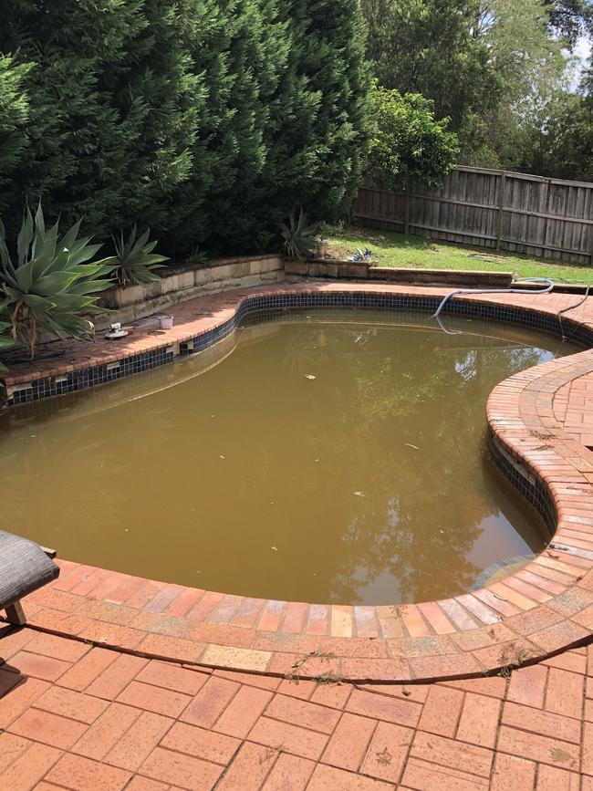 Pool filled with raw sewage days after the flooding storms in Castle Hill.