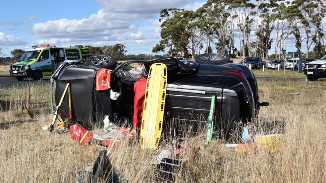 Emergency services at the scene of a two-car crash at Avenue Range on Friday March 10. Picture: SA Police