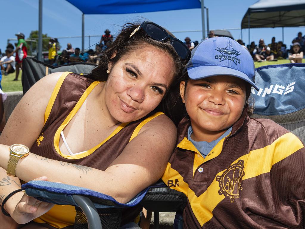 Brittany Duncan and daughter Leynara McCarthy show their support for SWQ Mandana at the Warriors Reconciliation Carnival at Jack Martin Centre, Saturday, January 25, 2025. Picture: Kevin Farmer