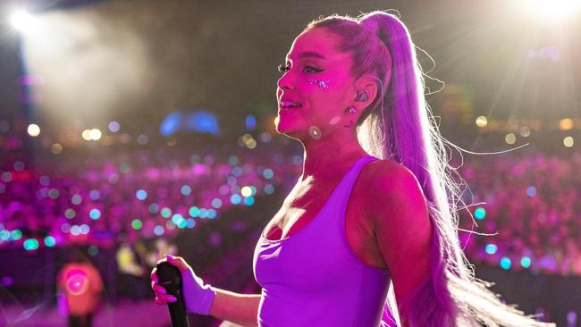 Ariana Grande was hit with a lemon at Coachella … and fans think it was a reference to Beyonce. Picture: Getty Images for Coachella