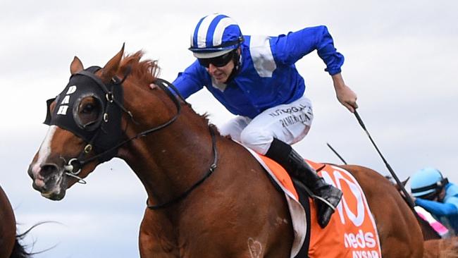 Ole Kirk ridden by William Pike wins the Neds Caulfield Guineas at Caulfield Racecourse on October 10, 2020 in Caulfield, Australia. (Pat Scala/Racing Photos via Getty Images)