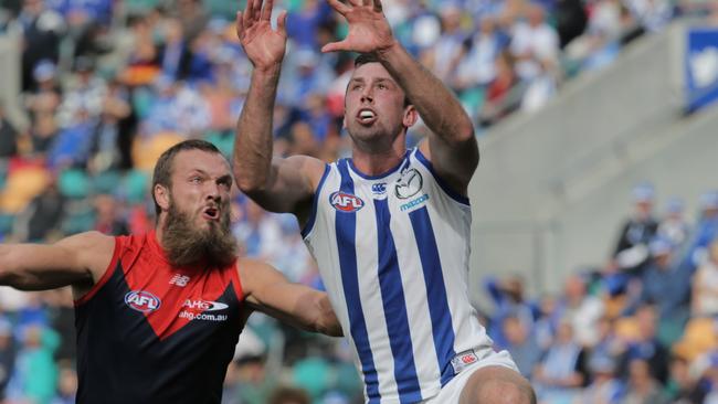Max Gawn and Todd Goldstein both scored big. Picture: Luke Bowden