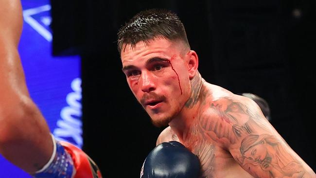 NEW YORK, NY - NOVEMBER 27:  George Kambosos Jr.during his fight with Teofimo lopez for the Undisputed Lightweight title at The Hulu Theater at Madison Square Garden on November 27, 2021 in New York, New York (Photo by Rich Graessle/Icon Sportswire via Getty Images)