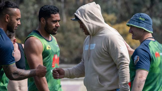 Josh Papalii (hoodie) as a water boy on his day off this week.