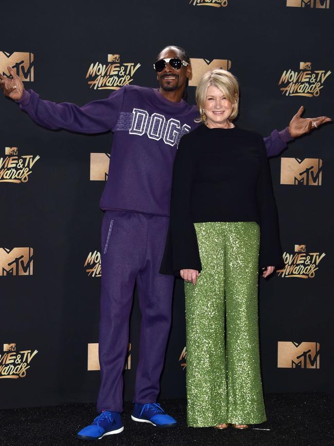 Snoop Dogg and Martha Stewart pose in the press room during the 2017 MTV Movie And TV Awards at The Shrine Auditorium on May 7, 2017 in Los Angeles, California. Picture: Getty