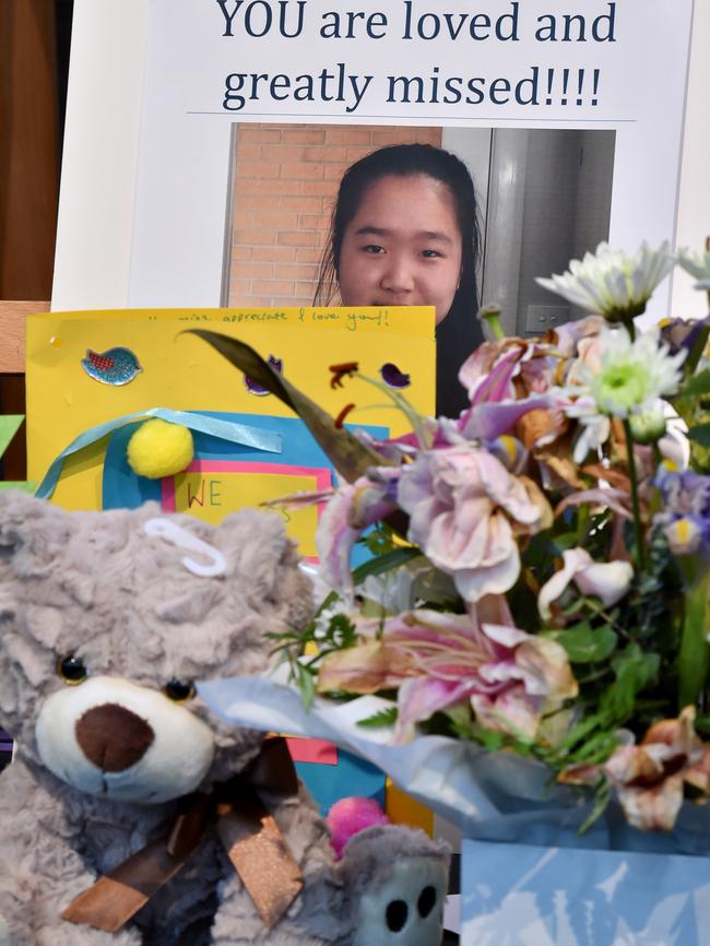 Cards and flowers at the service. Picture: Jay Town