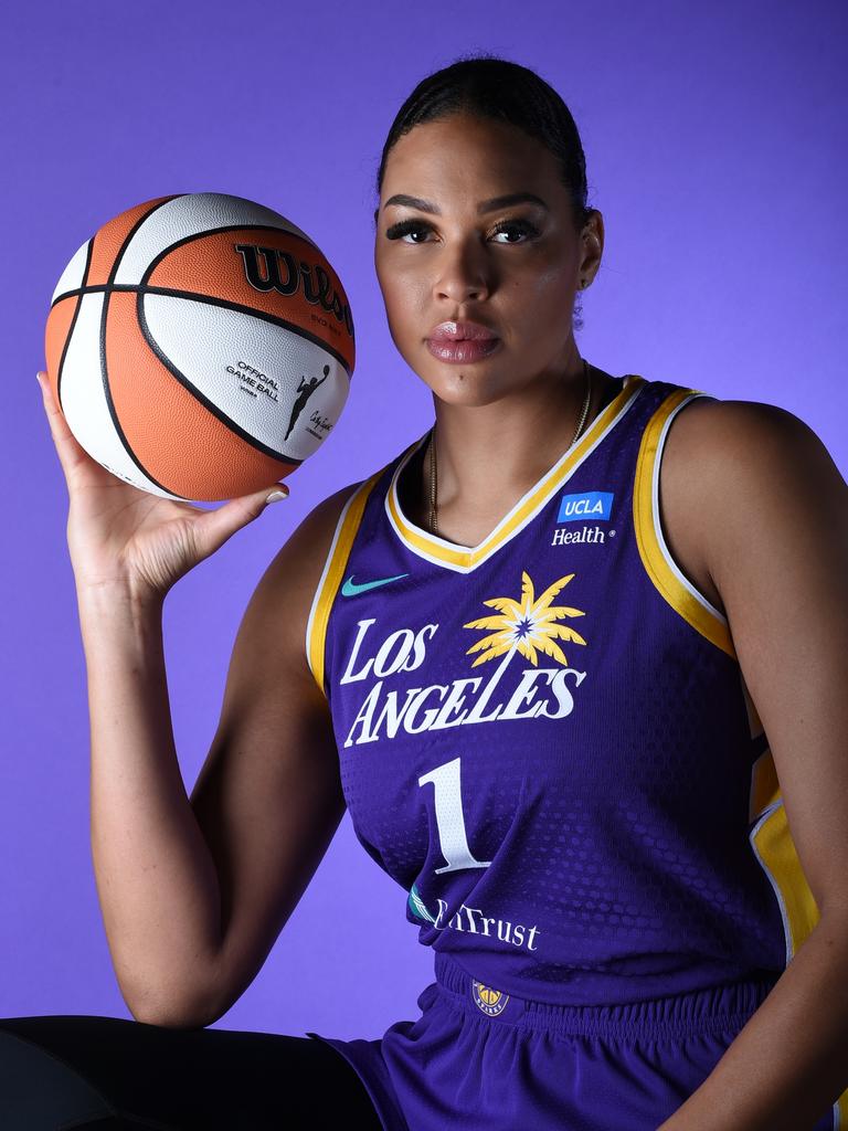 Los Angeles Sparks center Liz Cambage (1) poses during media day