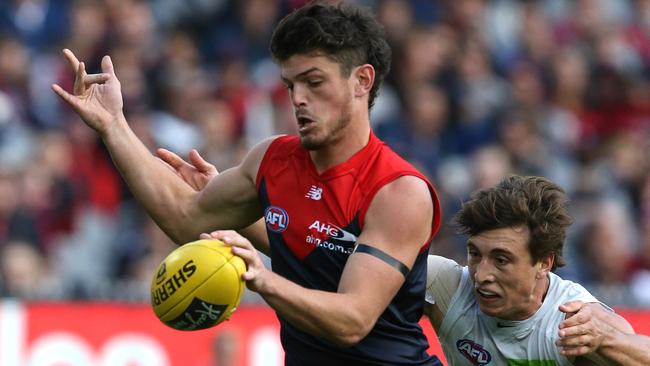 Angus Brayshaw was taken off the field in a VFL game after another head knock. Picture: Wayne Ludbey