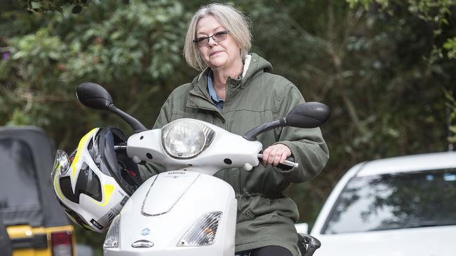 Janz Reinecke has purchased a scooter and got her Bike Licence in order to access the Sydney Metro at Cherrybrook, which has restricted parking. Picture: Troy Snook