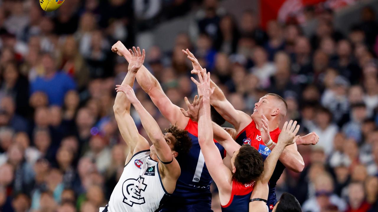 Good luck marking this one, Charlie. Picture: Dylan Burns/AFL Photos via Getty Images