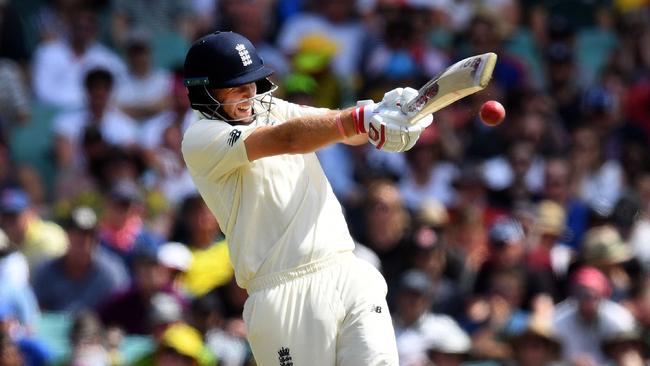 England batsman Joe Root pulls a ball away from Australia's attack. Picture: AAP