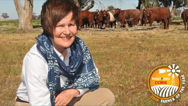 Got it covered: Shorthorn catttle producer Amanda Barlow on her farm between Deniliquin and Moama in southern NSW. Picture: James Wagstaff