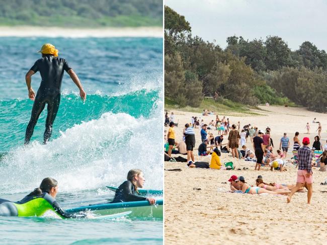 Thousands flock to the beach at Noosa on day one of Queensland's lockdown. Photo: Lachie Millard