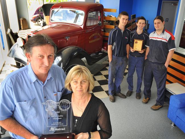 In 2008 Natrad Townsville Bayswater Road Radiators won a national franchise award. Front; Bob and Debbie Thompson. Back Damien, Ben, and Aaron Thompson.