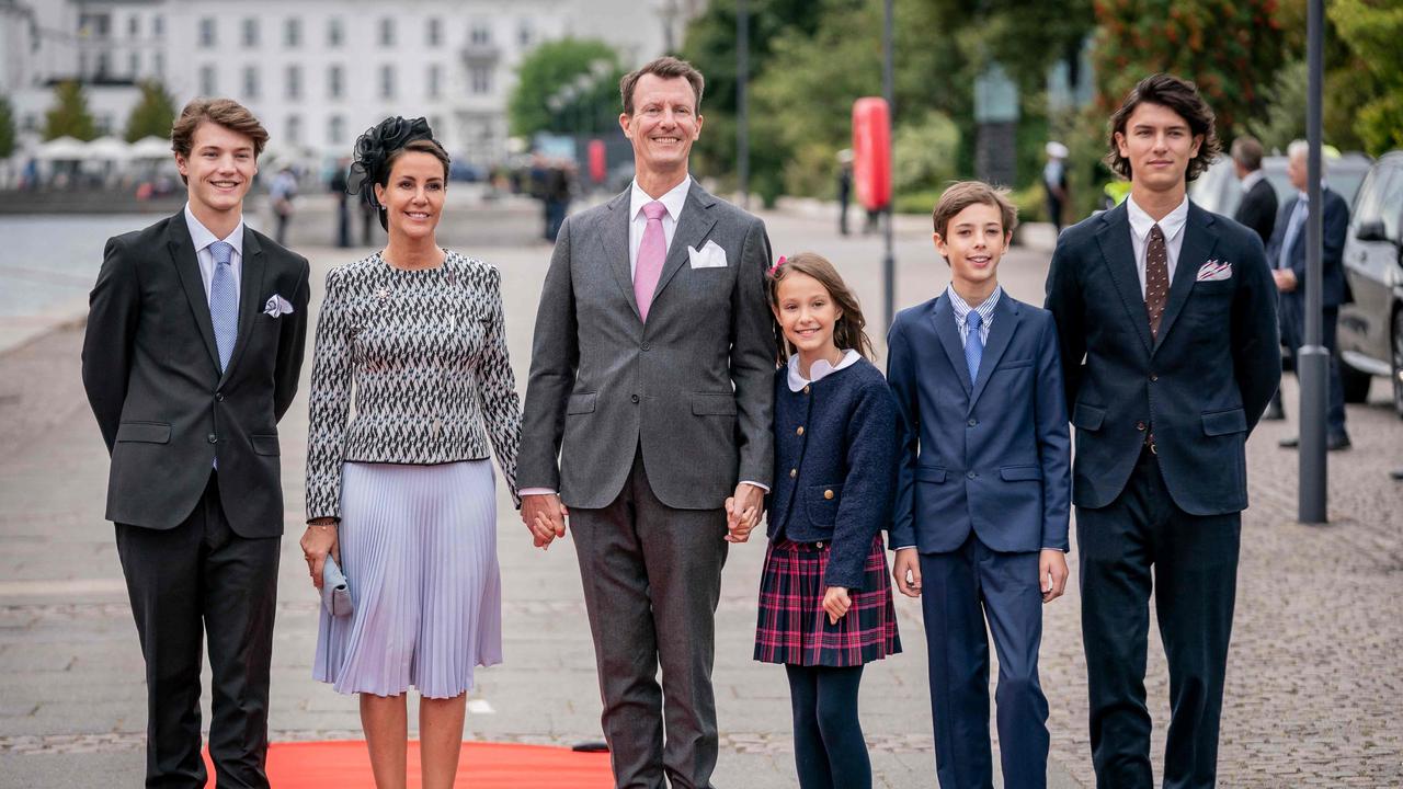 The Danish royals have been embroiled in a title drama this year. Pictured are Prince Felix, Princess Marie, Prince Joachim, Princess Athena, Prince Henrik and Prince Nikolai. Picture: Mads Claus Rasmussen/Ritzau Scanpix/AFP