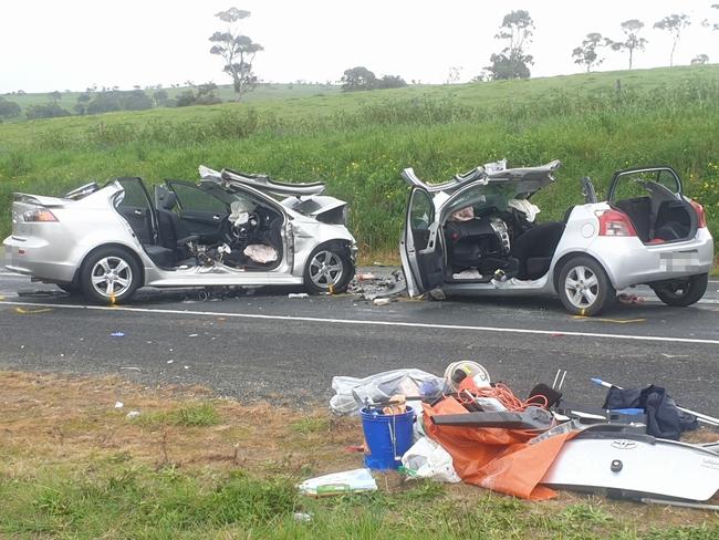 Police and Emergency services are at the scene of a serious crash at Sandergrove (near Strathalbyn) on 17 August 2020. Picture: Tom Huntley.