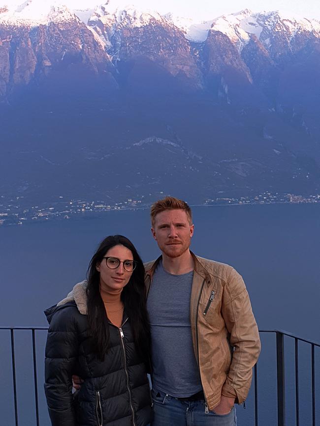 Since coronavirus hit Italy, David Wooley, right, and his Italian girlfriend Veronica Berasi, pictured here on the balcony of Veronica's family business the Hotel Stella D’Oro in Tremosine, have a lot of spare time on their hands.