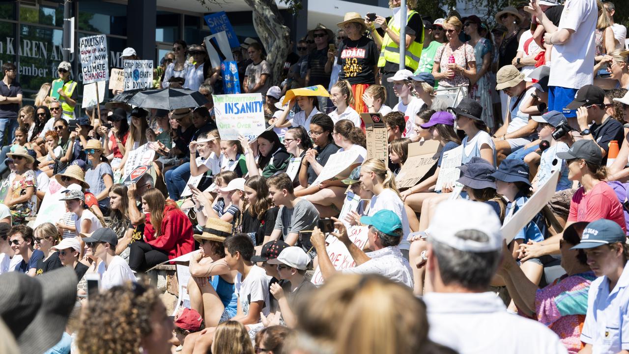 Gold Coast school students at a climate change protest outside the Varsity Lakes office of Minister Karen Andrews. Picture: Bond Newsroom