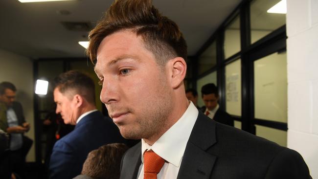 Toby Greene after escaping with a $7500 fine for making unnecessary contact to Marcus Bontempelli’s face last week. Picture: AAP Image/James Ross