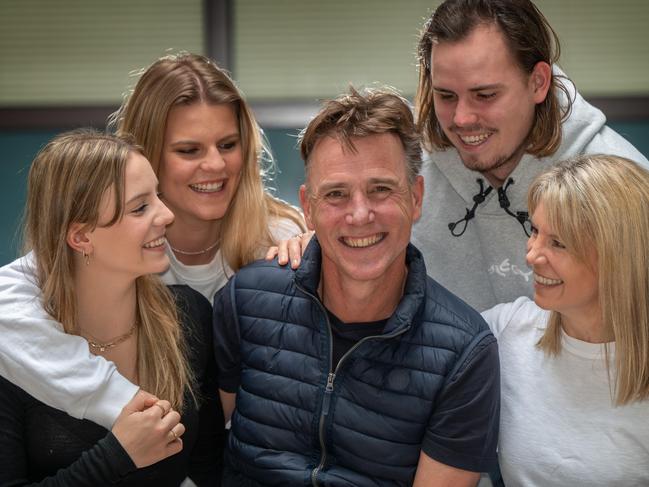 Scott Montgomery with his wife Row and children Eddie, Penny, and Kate.Picture: Tony Gough.