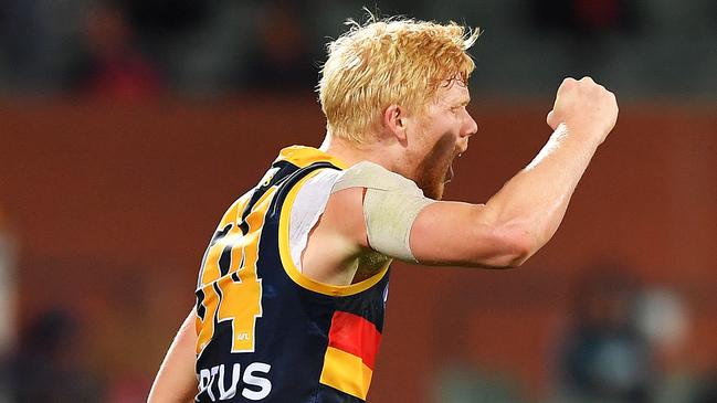 Elliott Himmelberg played his best game for Adelaide in Tuesday’s loss to Collingwood.