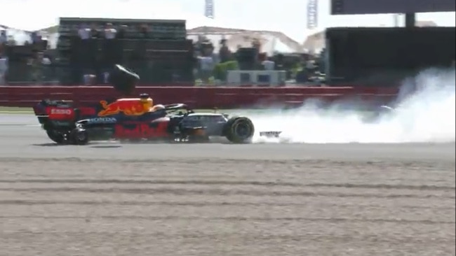 Max Verstappen spinning out into the wall.