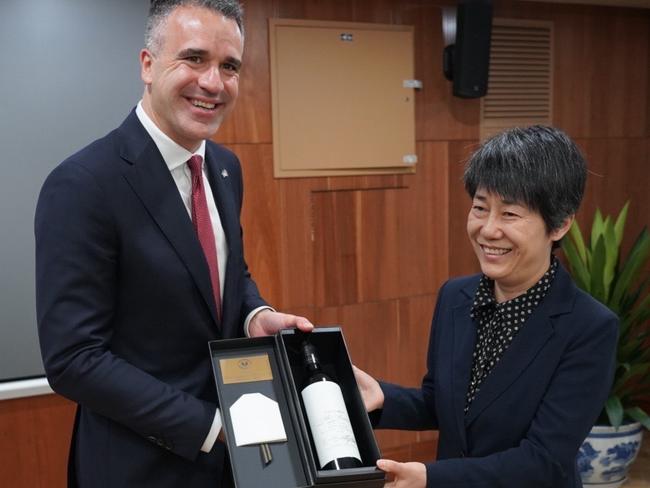 Premier Peter Malinauskas with the Hon. Madame Guo Ting Ting, Vice Minister of Commerce, meet in China. Picture: Supplied