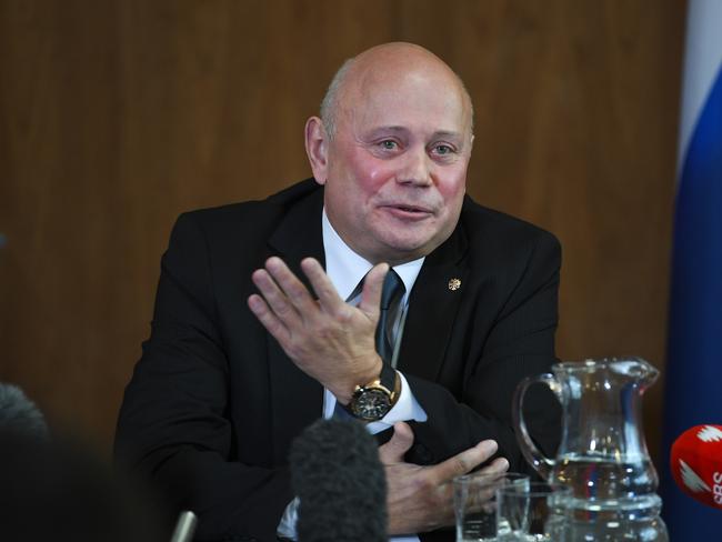 Ambassador of the Russian Federation Grigory Logvinov speaks during a press conference at the Russian Embassy in Canberra, Wednesday, March 28, 2018. The Australian government yesterday announced that it would expel two Russian diplomats over the Skripal poisoning affair. (AAP Image/Lukas Coch) NO ARCHIVING