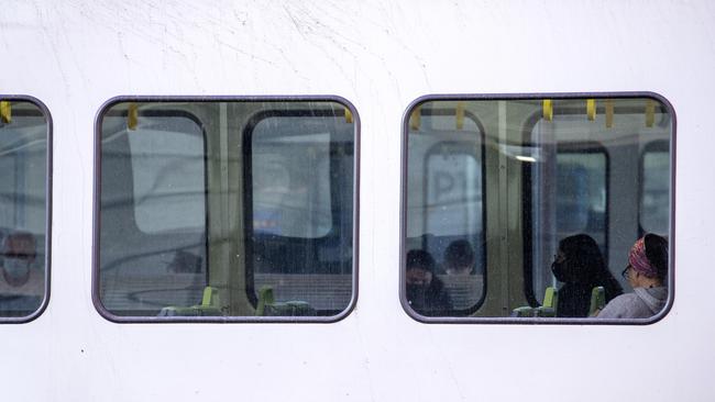 Commuters on a train in Melbourne. Picture: NCA NewsWire / Sarah Matray