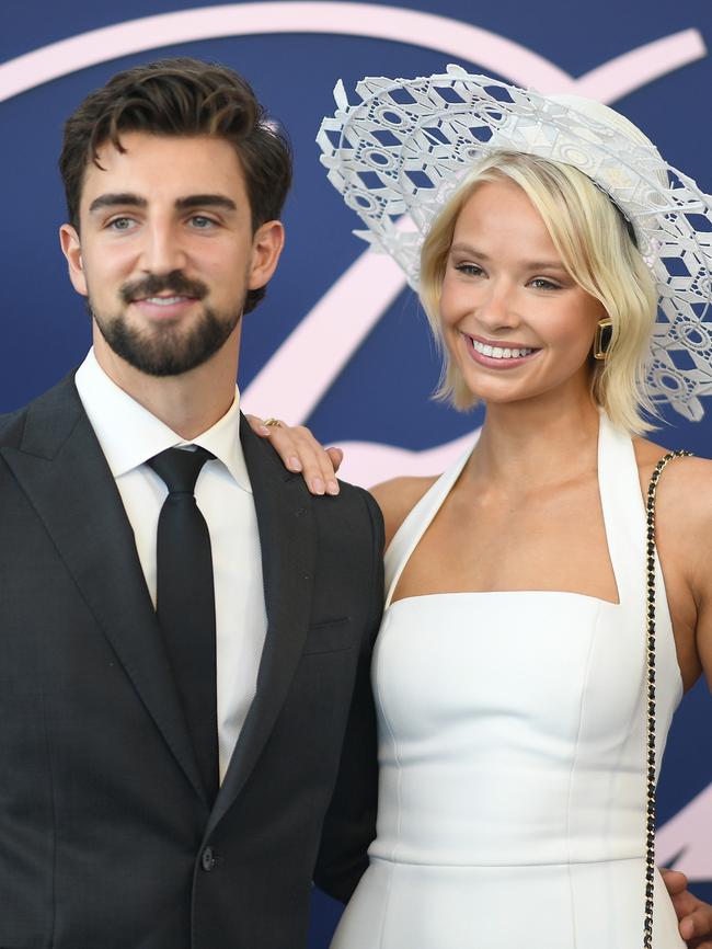 The newly engaged couple were all smiles. Picture: Wendell Teodoro/Getty Images