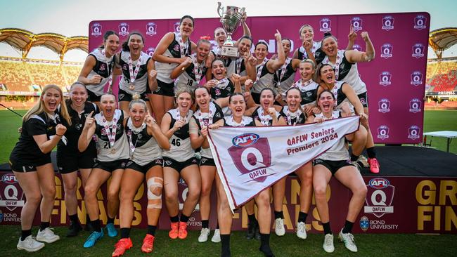 Southport Sharks win the 2024 Bond University QAFLW Seniors. Credit: Queensland AFL Media and Highflyer Images