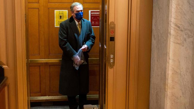 Trump lawyer Michael van der Veen arrives for the fourth day of the second impeachment trial. Picture: AFP.