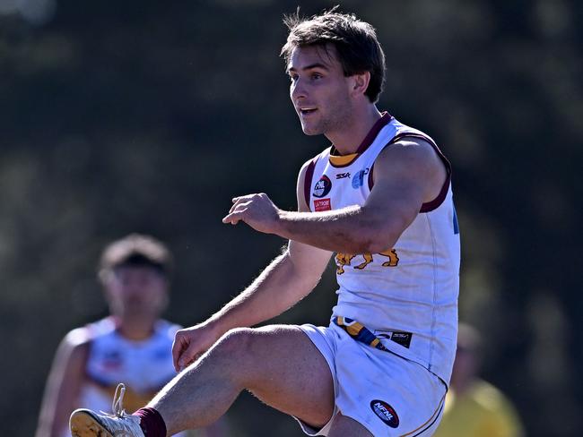 South MorangÃs Koby Davies during the NFNL Diamond Creek v South Morang football match in Epping, Saturday, Aug. 24, 2024. Picture: Andy Brownbill