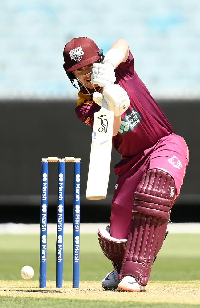 Sam Truloff of Queensland bats during the Marsh One Day Cup match between Victoria and Queensland.