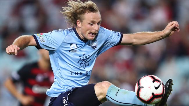 Rhyan Grant of Sydney controls the ball during the Round 25 A-League match between the Western Sydney Wanderers and Sydney FC at ANZ Stadium in Sydney, Saturday, April 13, 2019. (AAP Image/Brendon Thorne) NO ARCHIVING, EDITORIAL USE ONLY