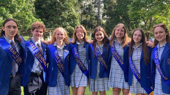 Celebrating their senior year are (from left) Sebastian Feliu, Connor Meldrum, Amelia Murray-Prior, Bronte Clarke, Adelle Kubatka, Ivy Hoskins, Lilian Droulers and Lily Schumack.