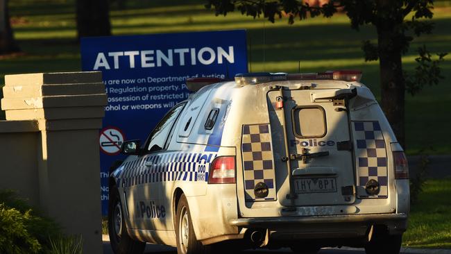 Police entering Malmsbury Youth Justice Centre. Picture: Rob Leeson