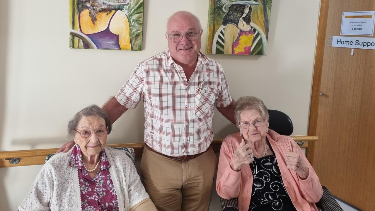 Laidley general practitioner Dr Phillip Burrell with Tabeel Aged Care residents (from left) Barbara and Val, who both received the COVID-19 vaccine.