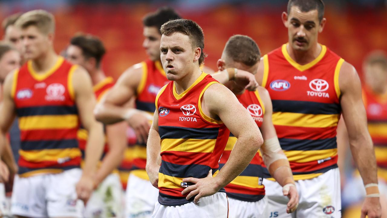 A frustrated Jimmy Rowe after Adelaide squandered a strong position against Richmond.