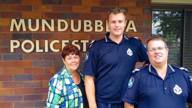 Administration officer Lois Mesner, Sergeant Daniel Clarke and Senior Constable Robbie Yarrow at Mundubbera Police Station.