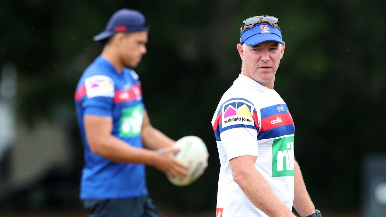 Adam O'Brien coach of the Newcastle Knights during a training session.