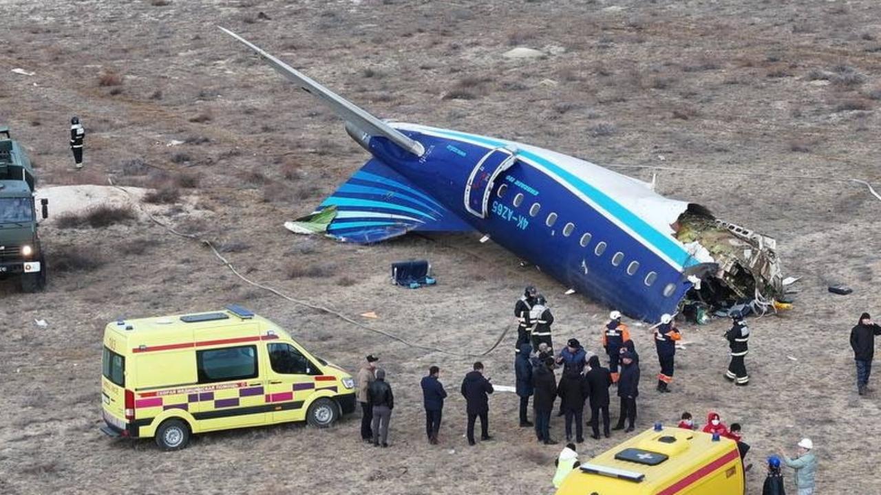 A drone view shows the crash site of the plane. Picture: Azamat Sarsenbayev/Reuters